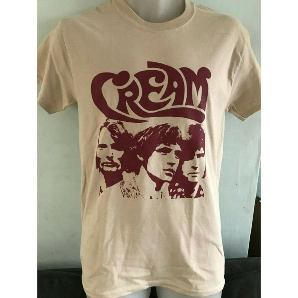 Brand New  Vintage Cream Short Sleeve Graphic Tee with Maroon Band Logo